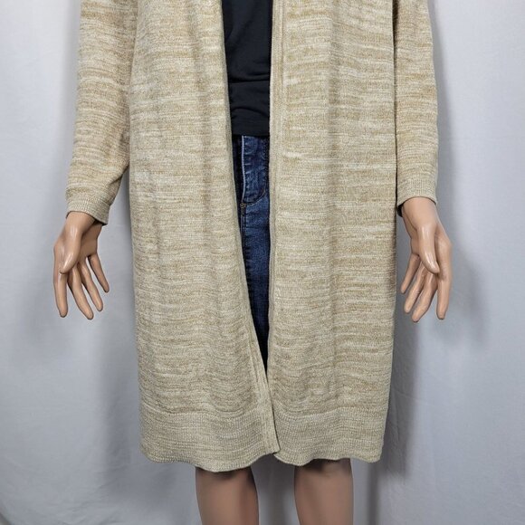 Talbots Women's Neutral Oatmeal Heather Long Cotton Blend Open Sweater Size L - Picture 5 of 11